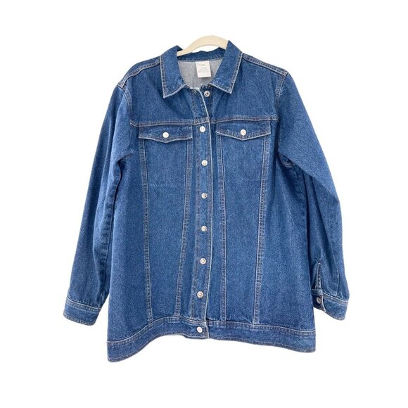 Denim Jean Jacket M Red Paisley Cuffs Button Front 100% Cotton Western Retro - Picture 13 of 14